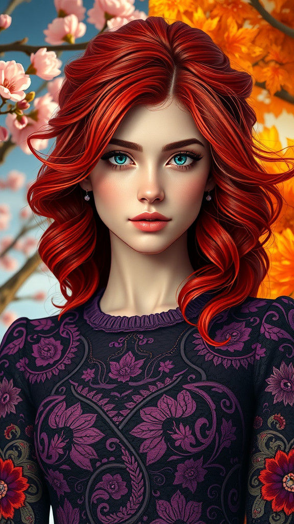 Stunning Woman with Red Hair in Duality Landscape
