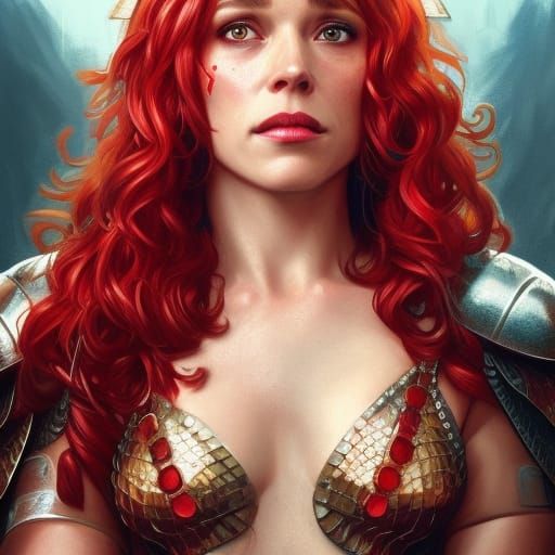 Red Sonja Portrait in Hyperdetailed Style