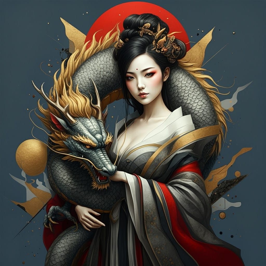 Modern Chinese Dragon Goddess in Vibrant Urban Landscape