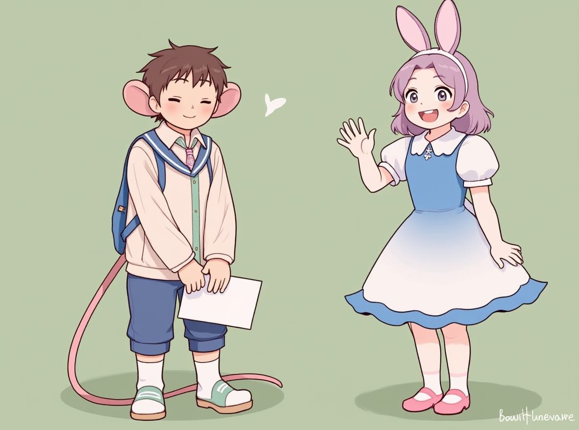 Anime Mouse Boy and Rabbit Girl