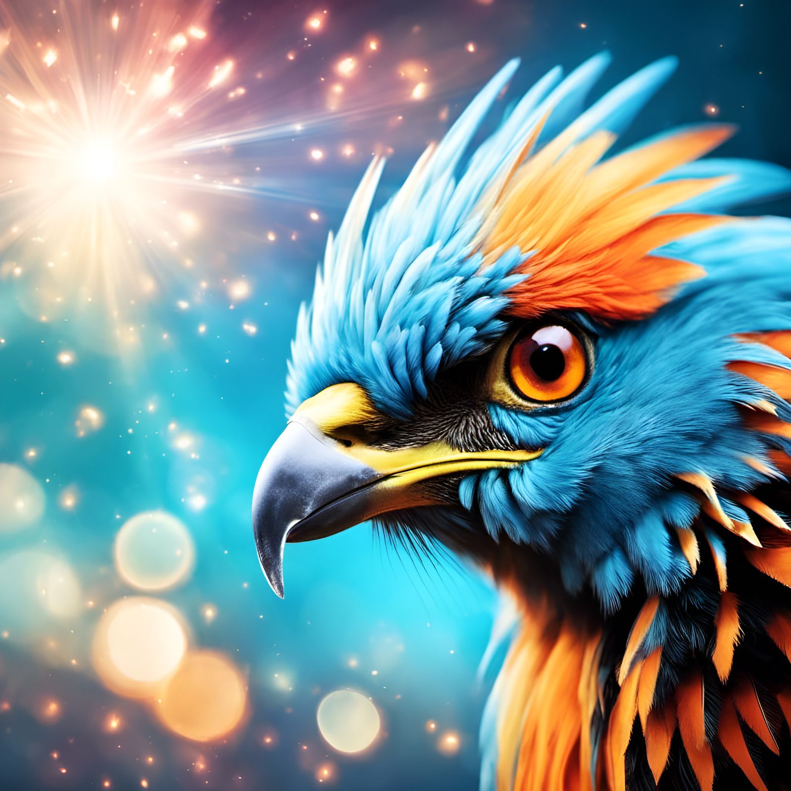 Cute Baby Phoenix Bird in Fractal Style