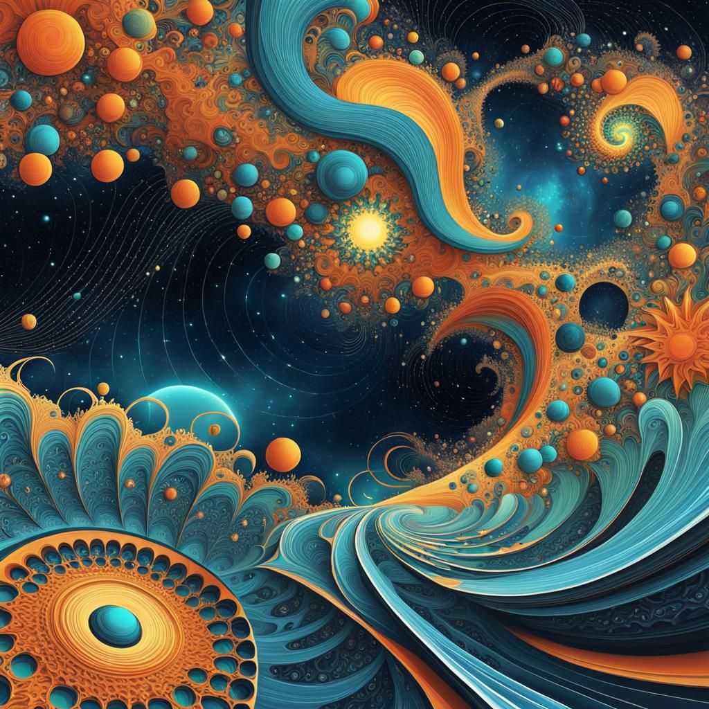 Abstract Space Art with Fractal and Zentangle Elements