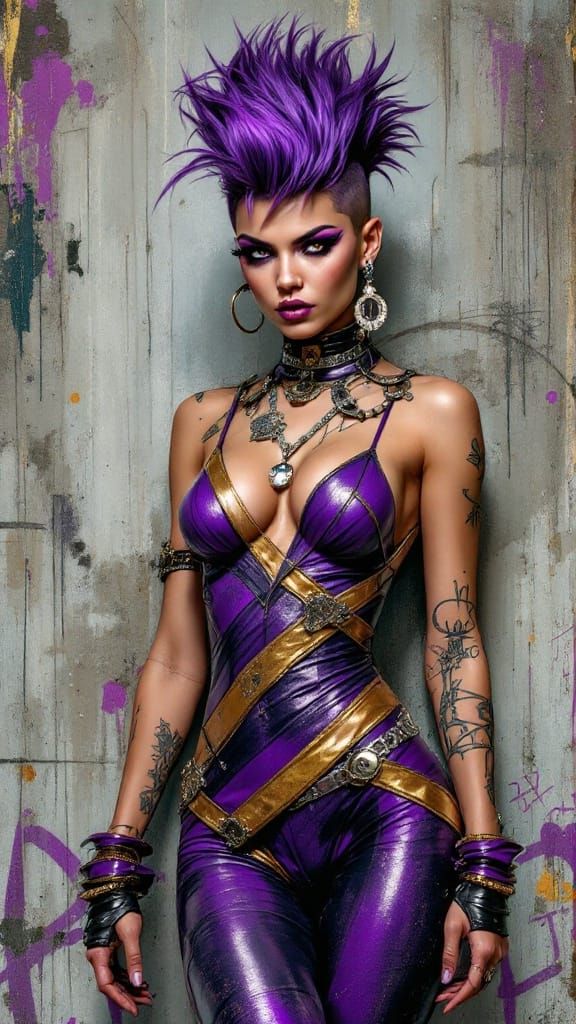 Elegant Punk Rebel in Vibrant Purple, Edgy Style