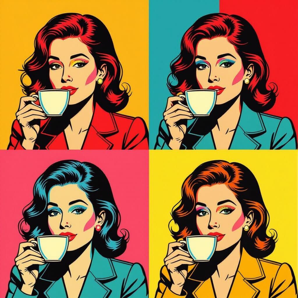 Pop Art Woman Drinking Coffee in Warhol Style