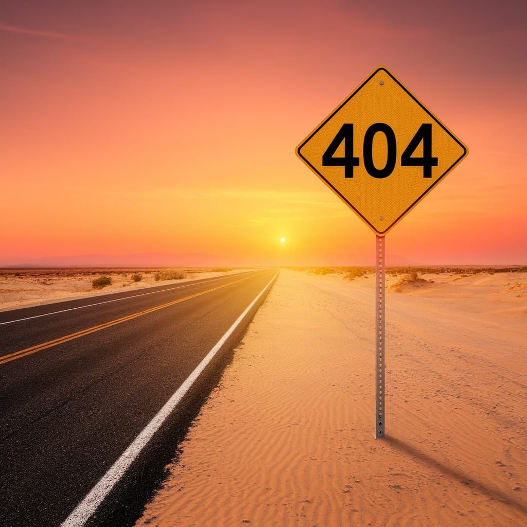 Golden Desert Road Sign 404 in Endless Dunes