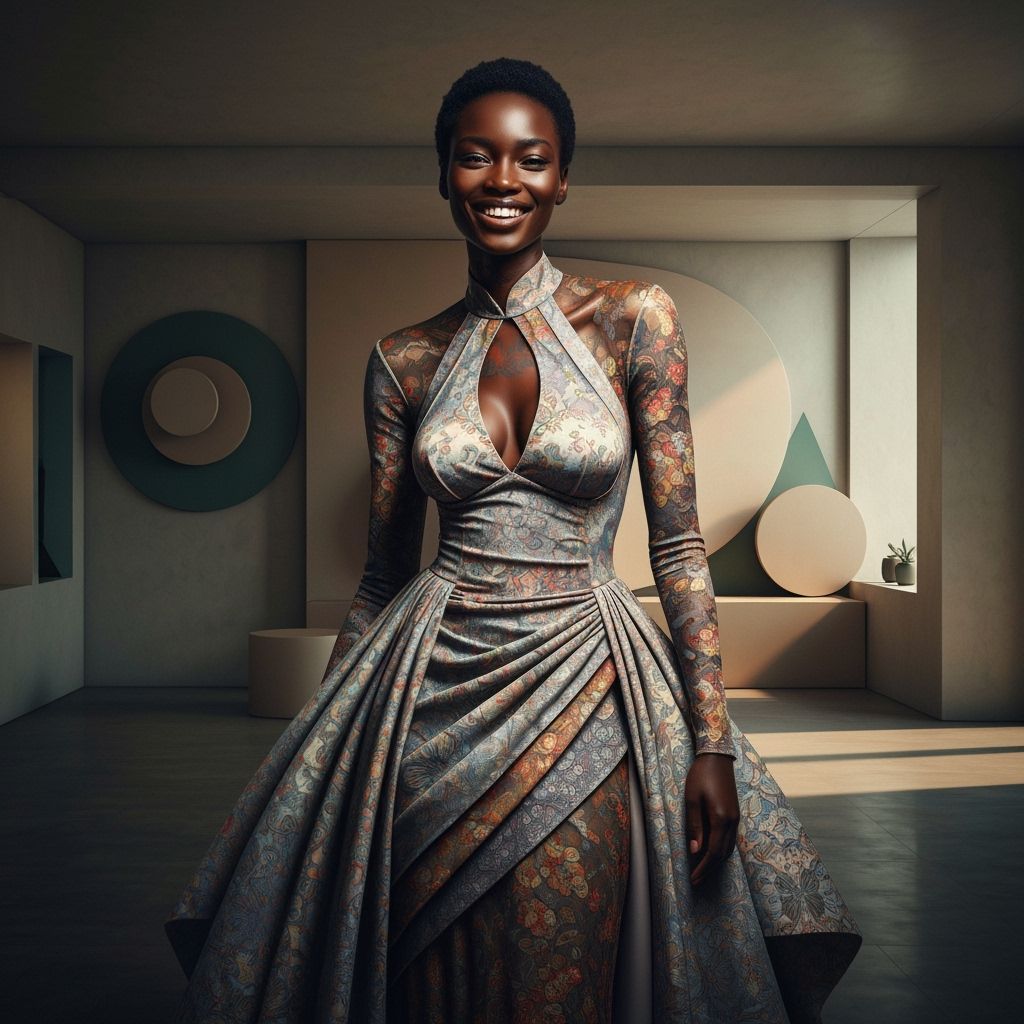 Abstract Woman in Modern Interior, Photorealistic Style