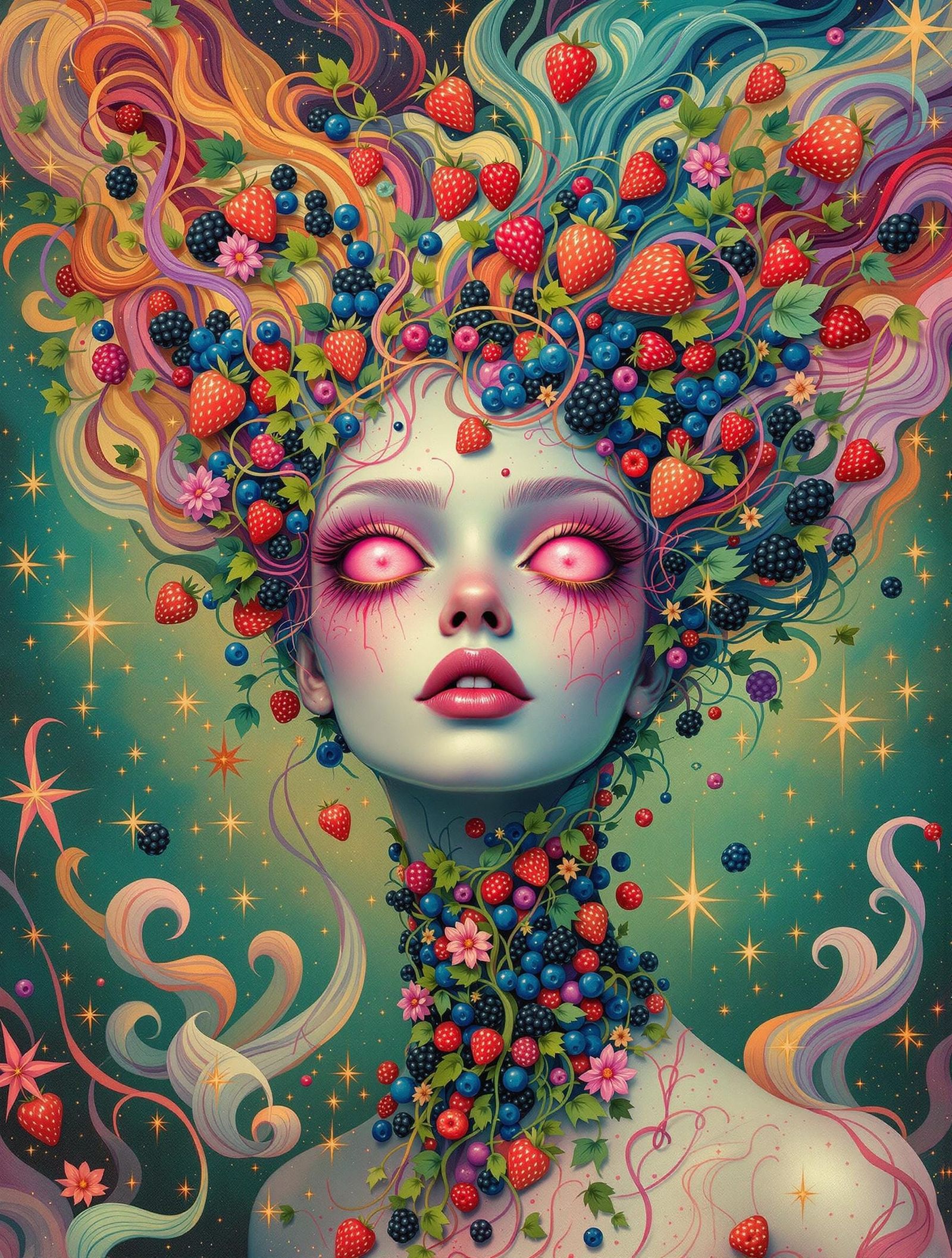 Surreal Berry Portrait with Art Nouveau Flair