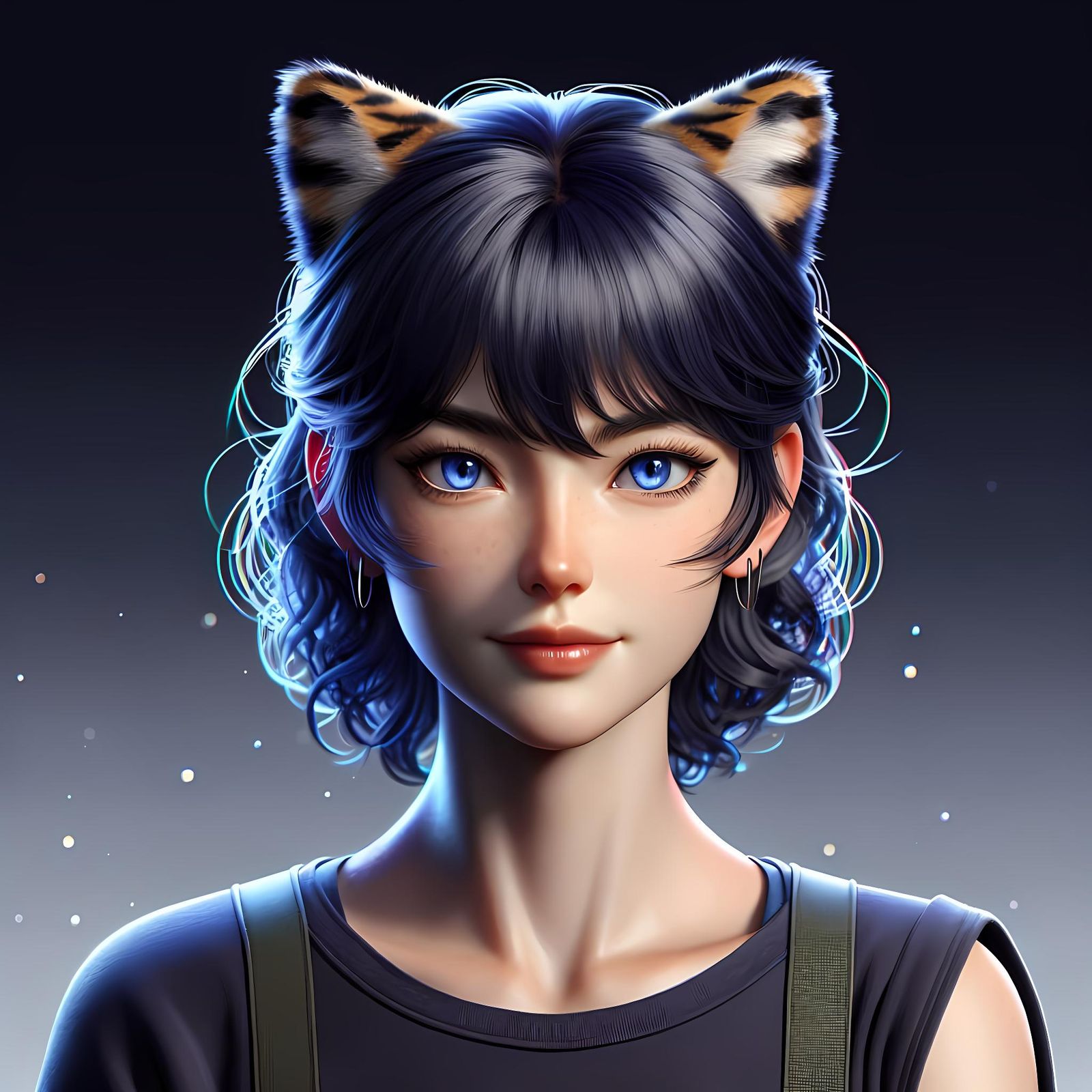 Anime Portrait: Tiger Woman with Blue Eyes