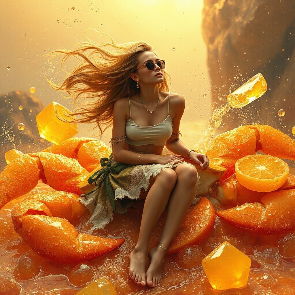 Woman on Gummy Crab in Soda Sea, Futuristic & Whimsical Styl...