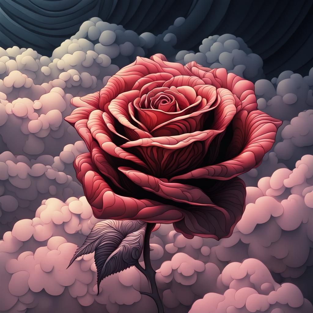 Floating Rose in Red Chrome and Blacklight