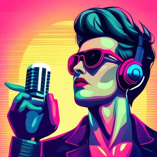 Synthwave Singer in Neon Retro Style