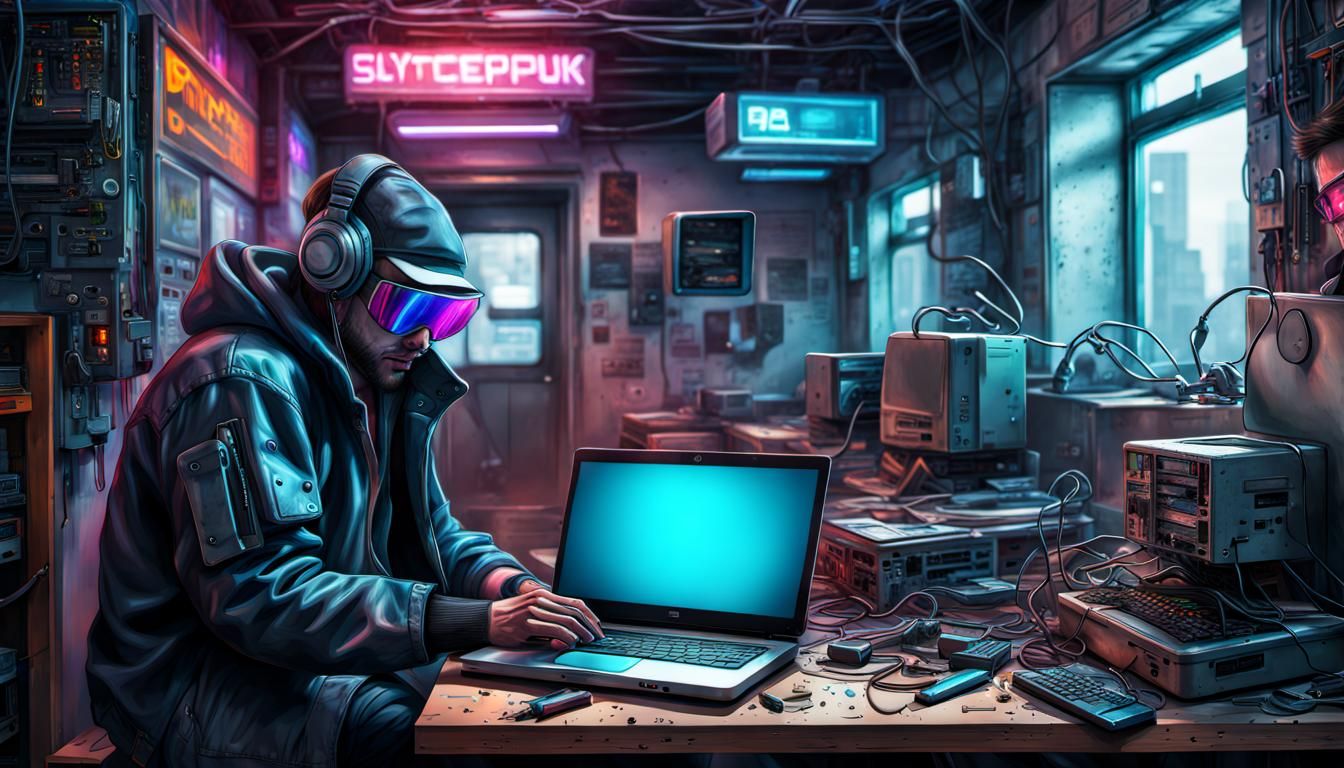 Cyberpunk Laptop Repair in Photorealistic HDR