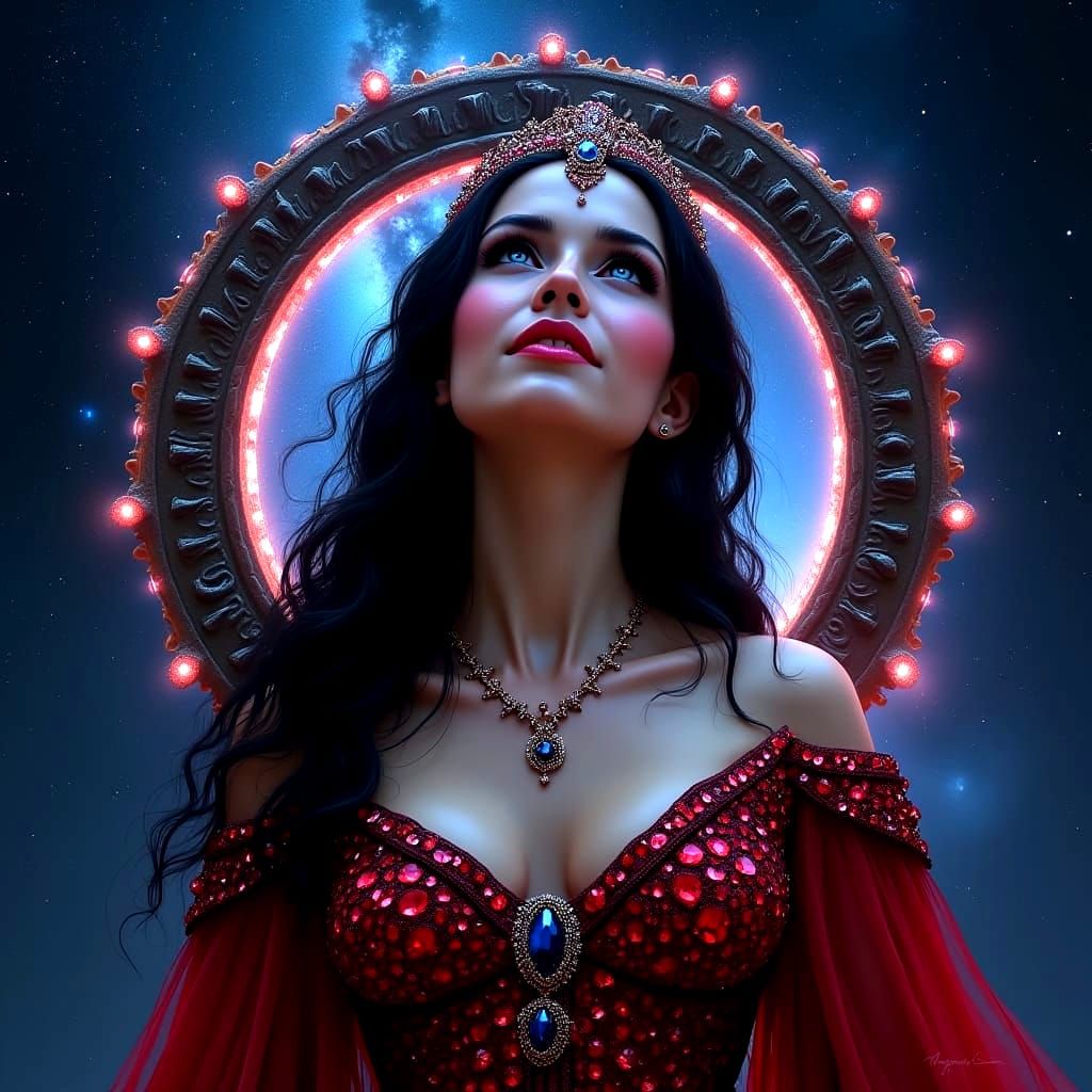 Woman Before Gemstone Stargate in Fantasy Style