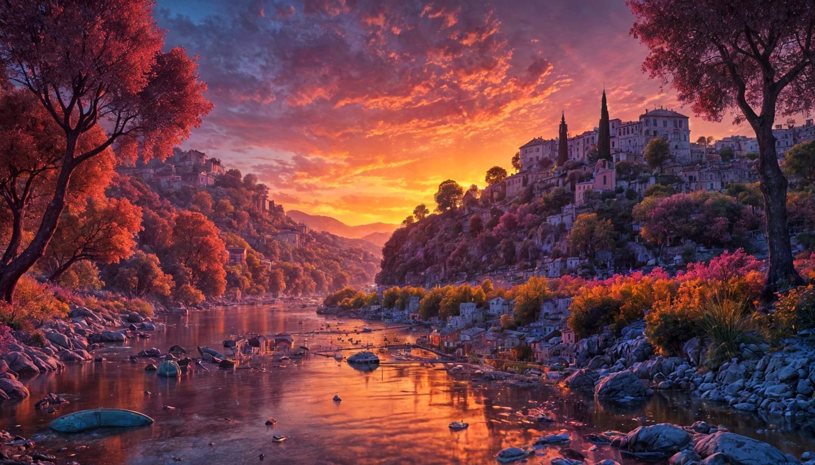 Fluorescent French Riviera Landscape at Sunset