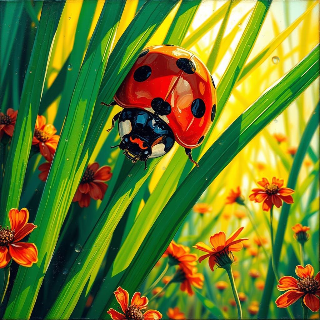 Ladybug with Human Face in Neo-Impressionist Style