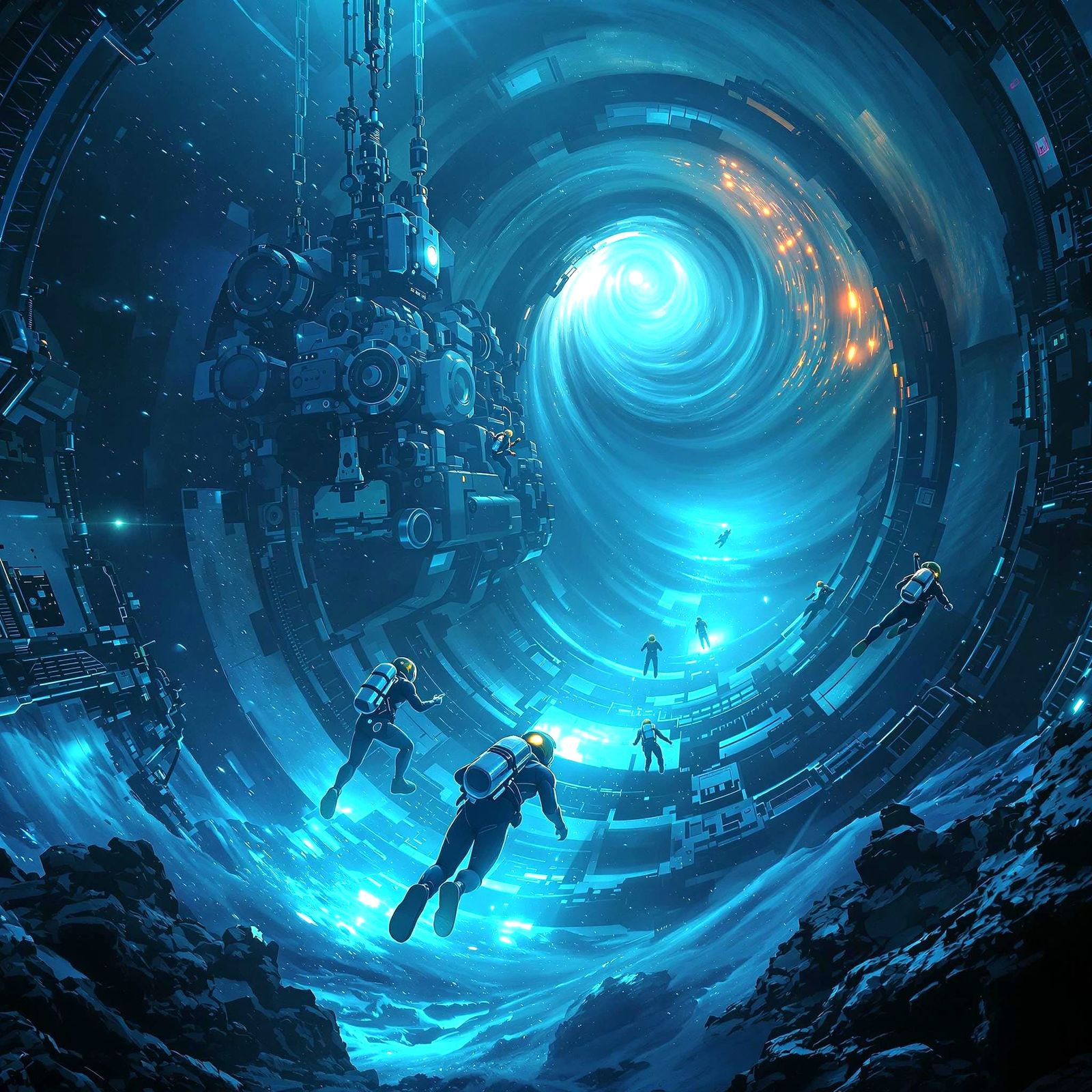 Daring Aquatic Engineers in Mysterious HDR 3D Rendering