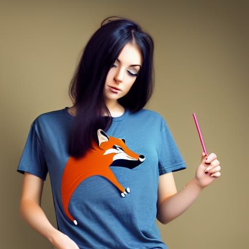 Seductive Fox-Girl in T-Shirt and Jeans