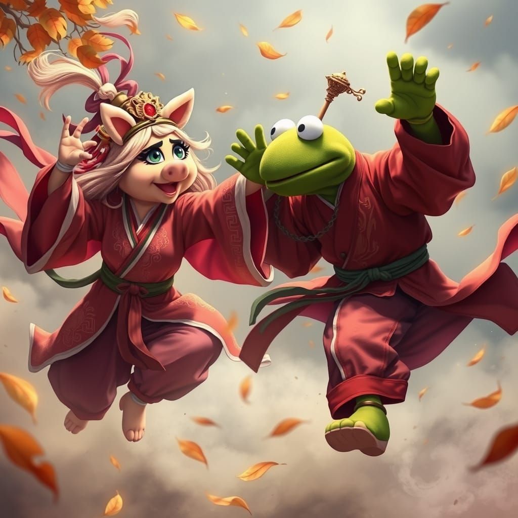 Kermit and Miss Piggy Anime Martial Arts