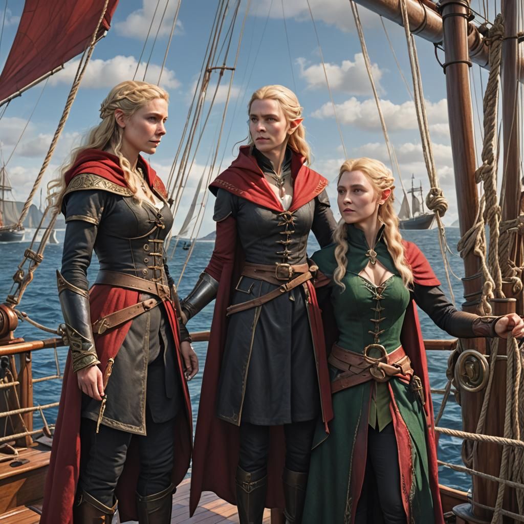 Elven Warrior and Captain on Sailing Ship
