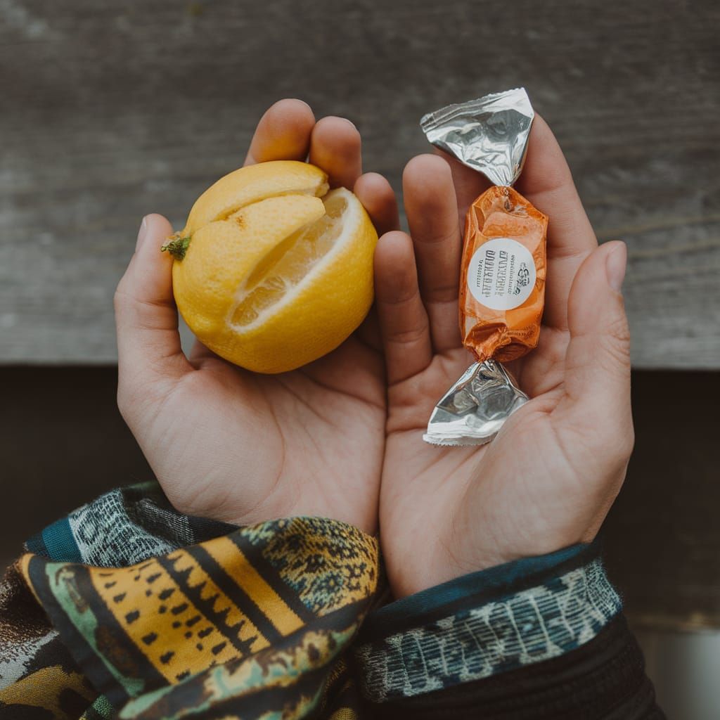 Lemon and Candy Still Life with Hands