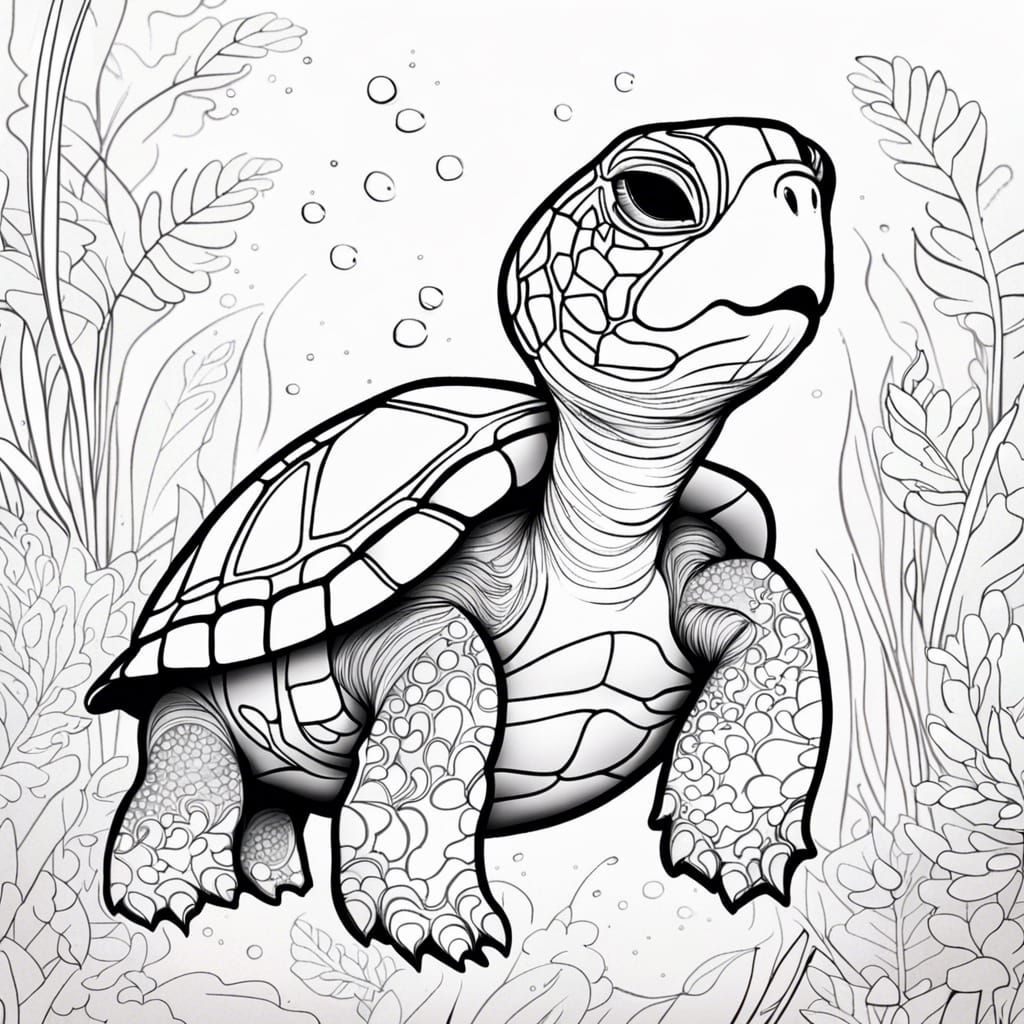 Cute Turtle Coloring Page in Simple Line Art