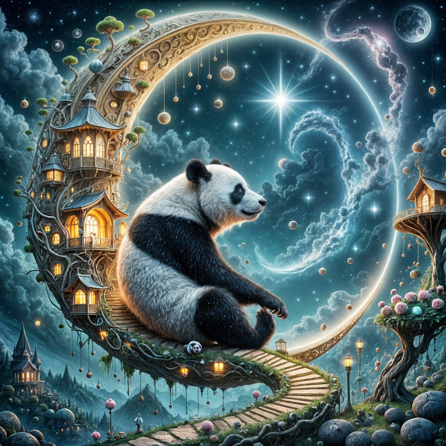 Giant Panda in Luminous Moon Sanctuary