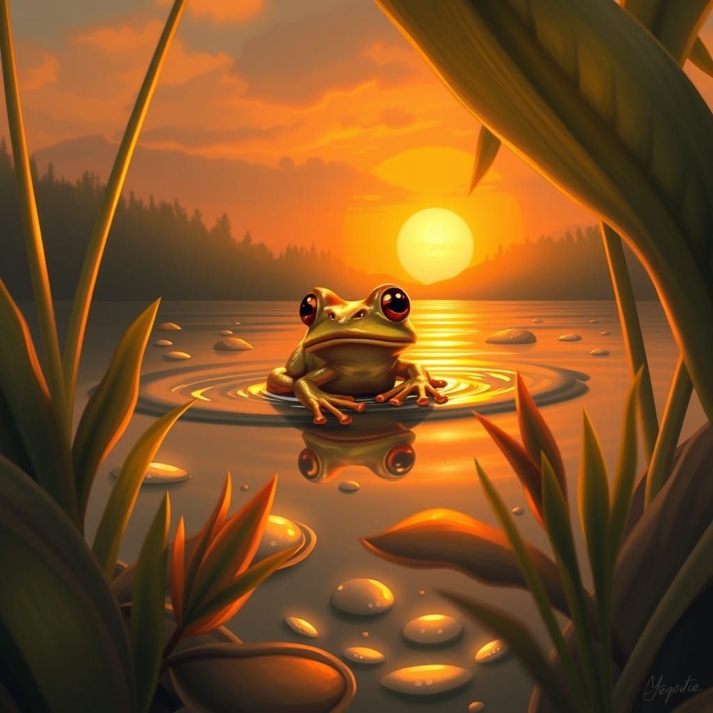 Golden Frog Emerging from Morning Mist