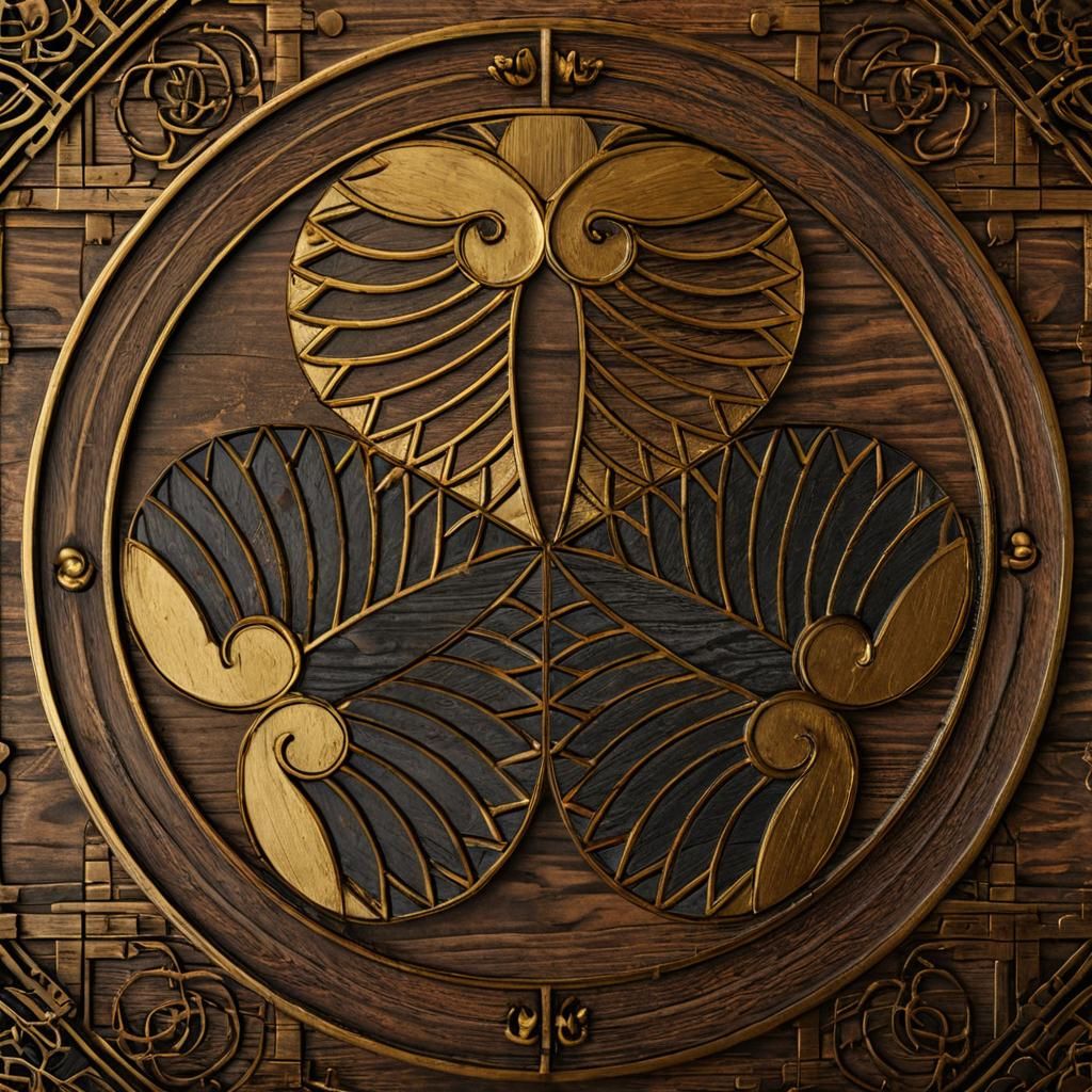 Traditional Japanese Clan Crest in Intricate Gold and Black