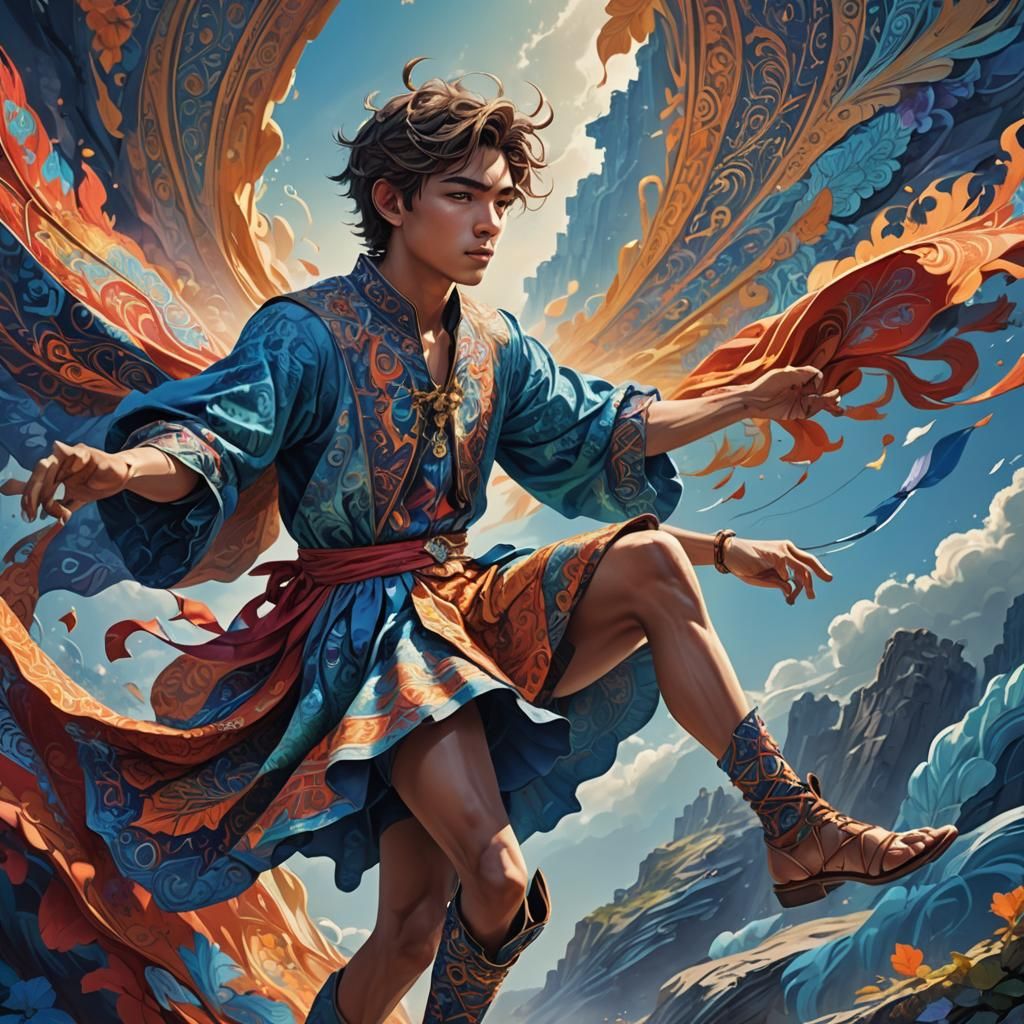 Teenage Boy Lifts Dress in Fantasy Digital Art