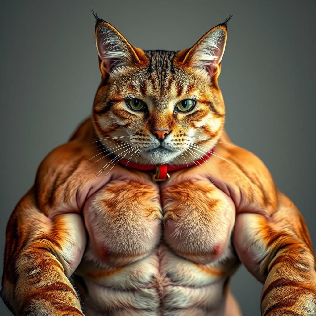 Photorealistic muscular house cat.