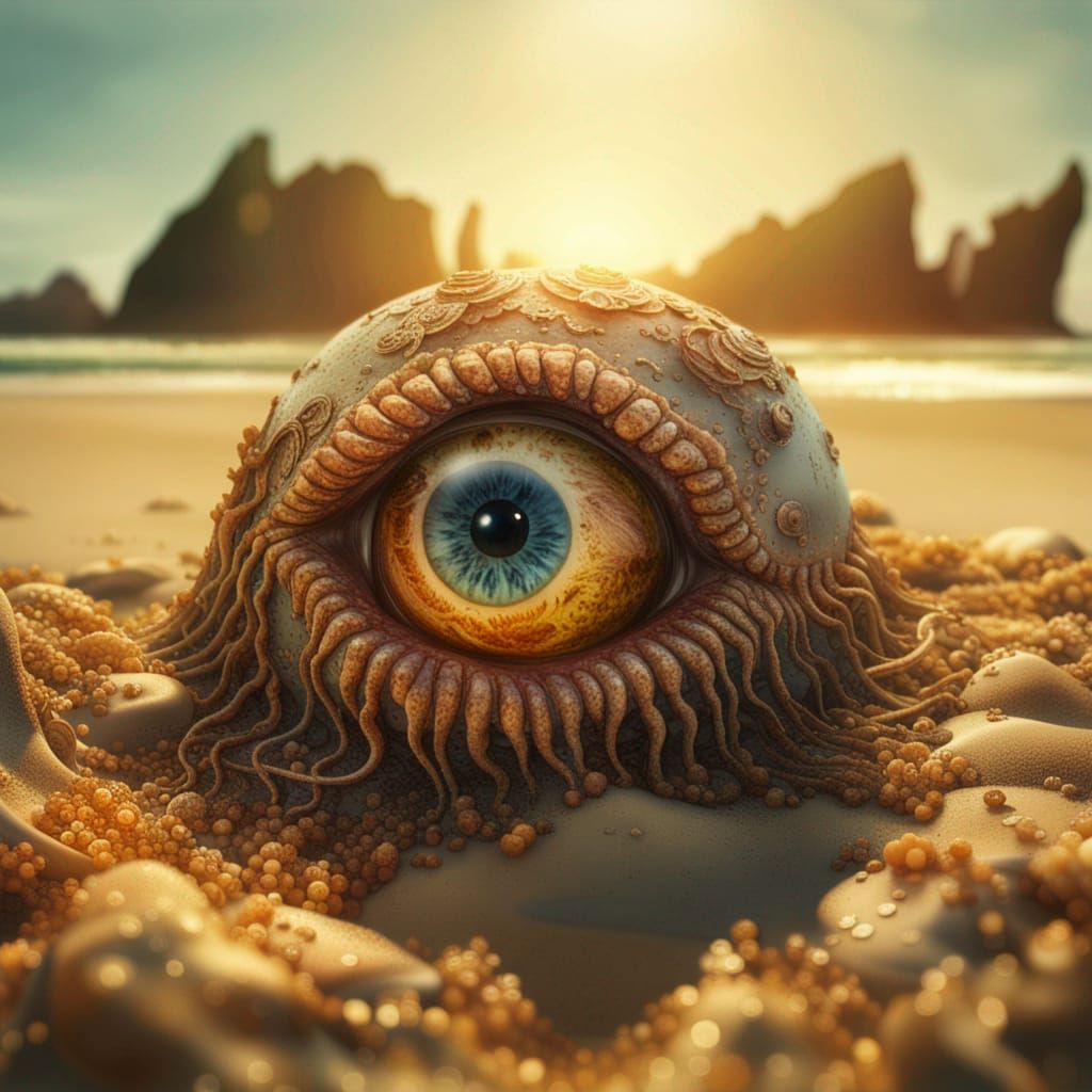 Decomposing Giant Eyeball Washed Up on Sunny Beach