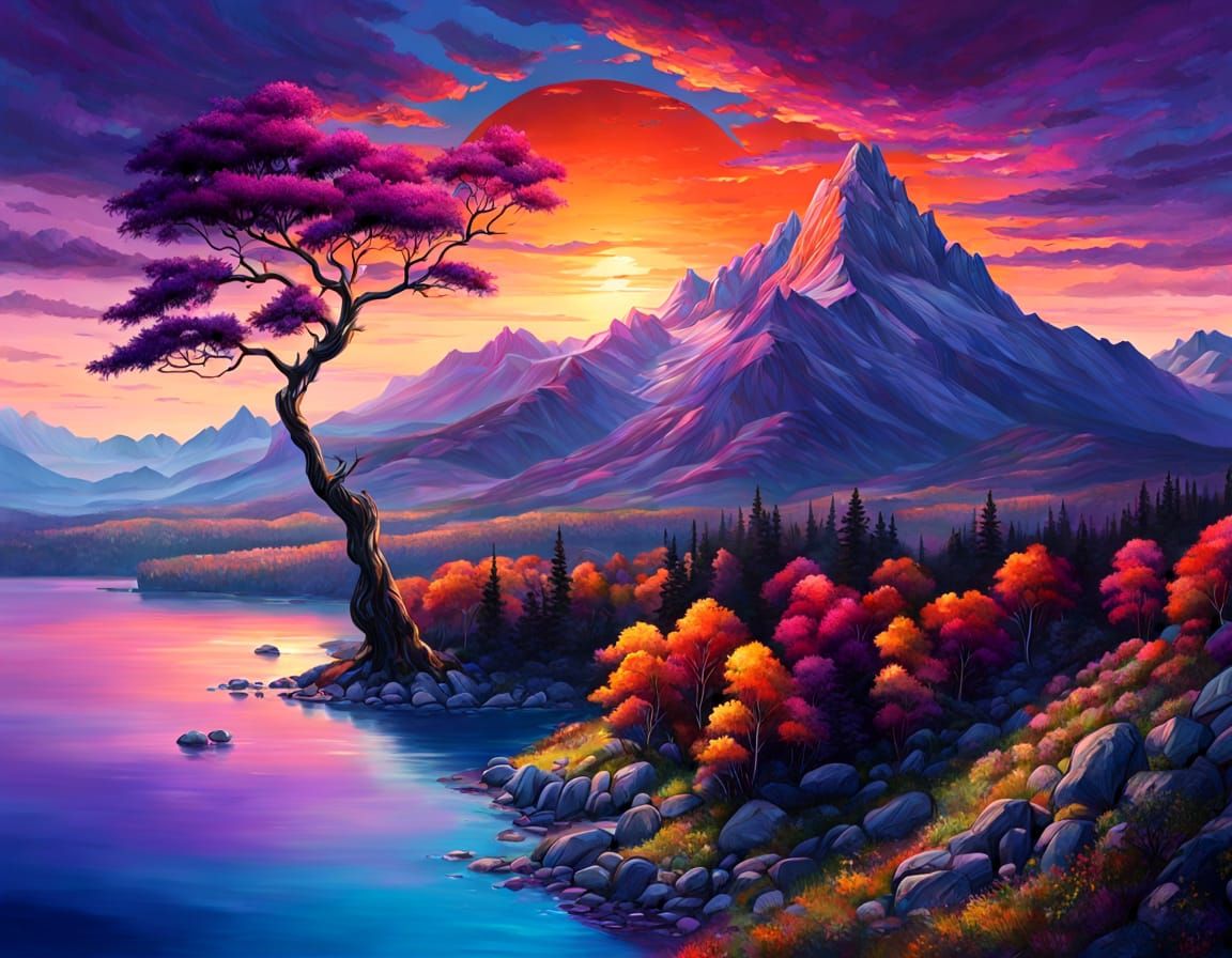 Hyper Realistic Cliff View of Lake, Ocean, and Mountains at ...