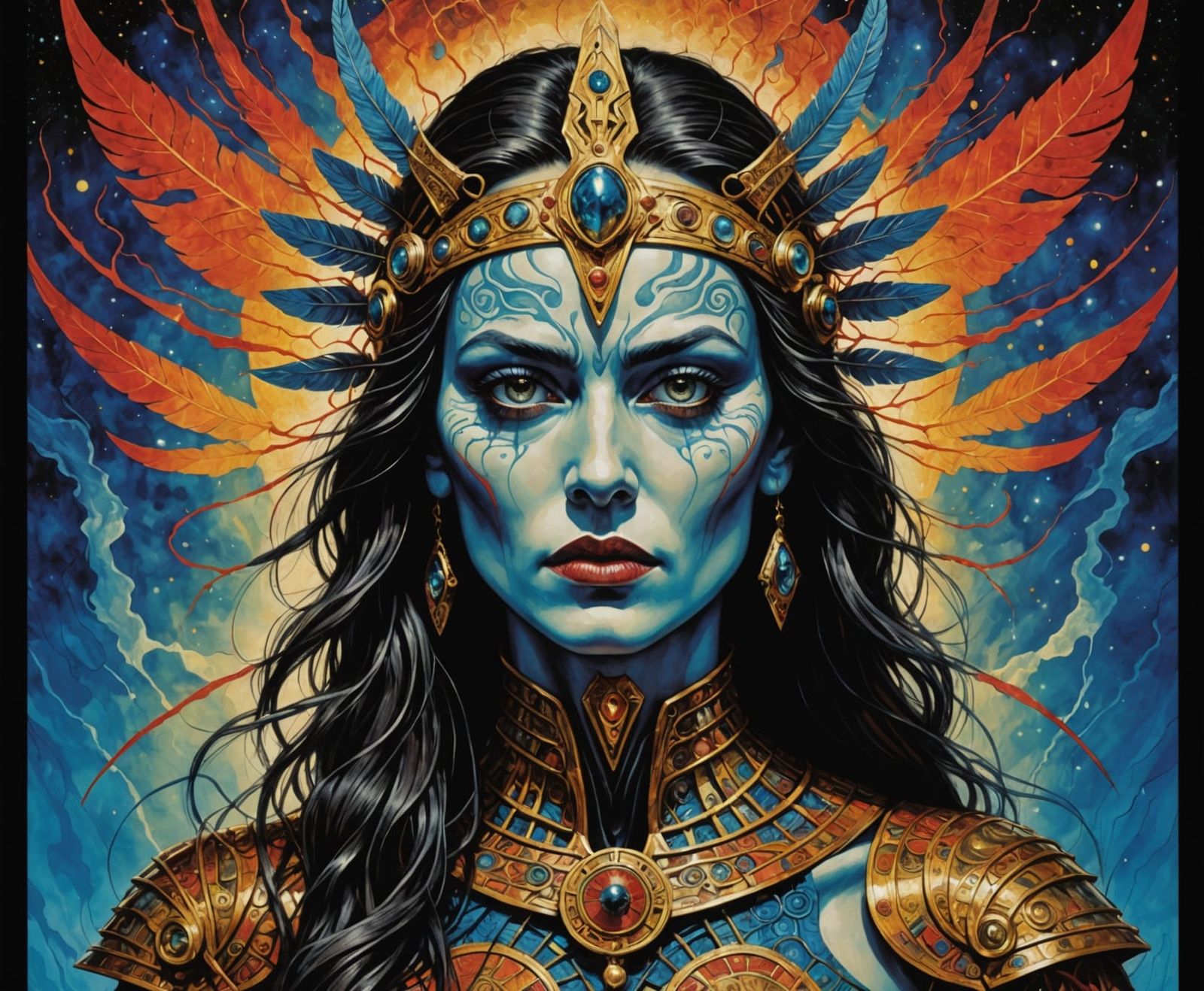 Psychedelic Warrior Woman Portrait in Photorealistic Style