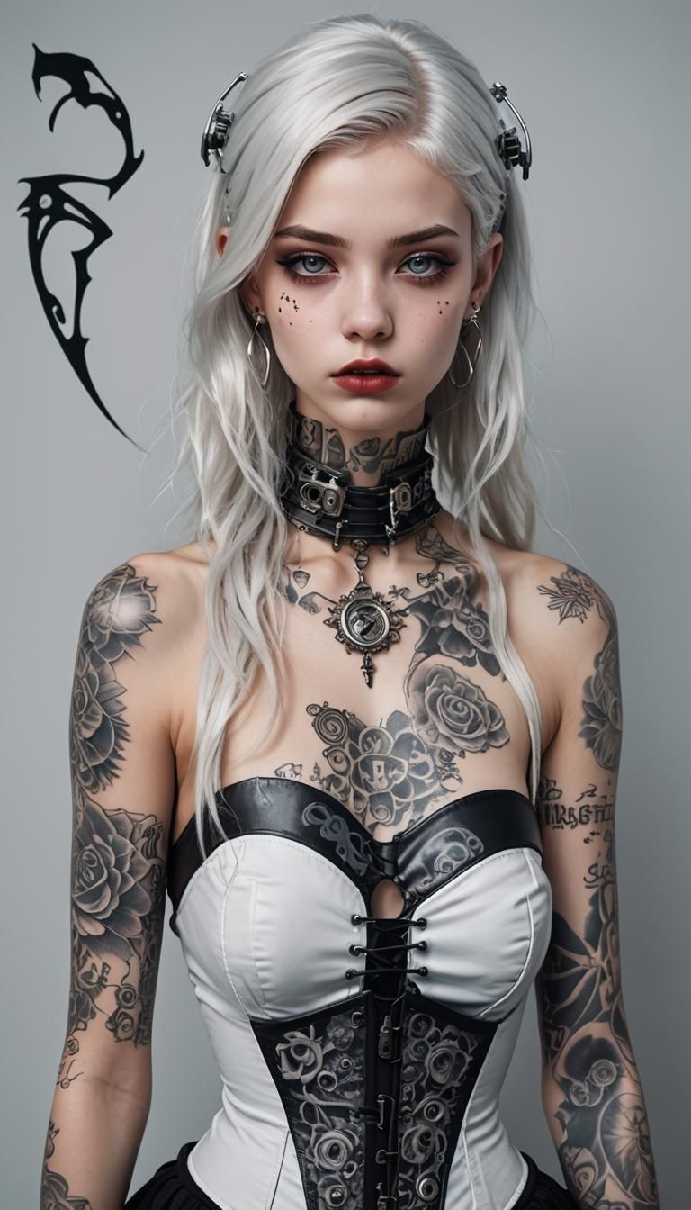 Biotech Gothic: Expressive Portrait of a Cyberpunk Teen