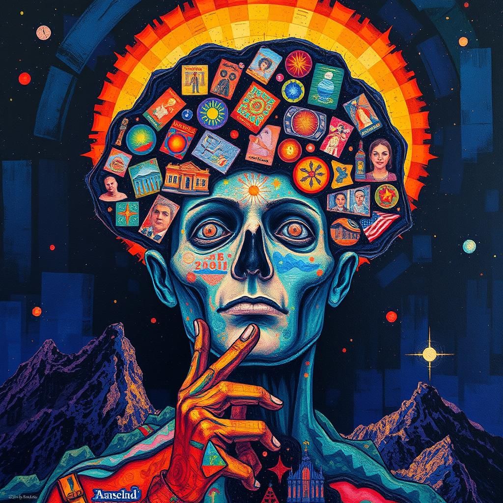 Surreal Collage in Vibrant Impasto Style