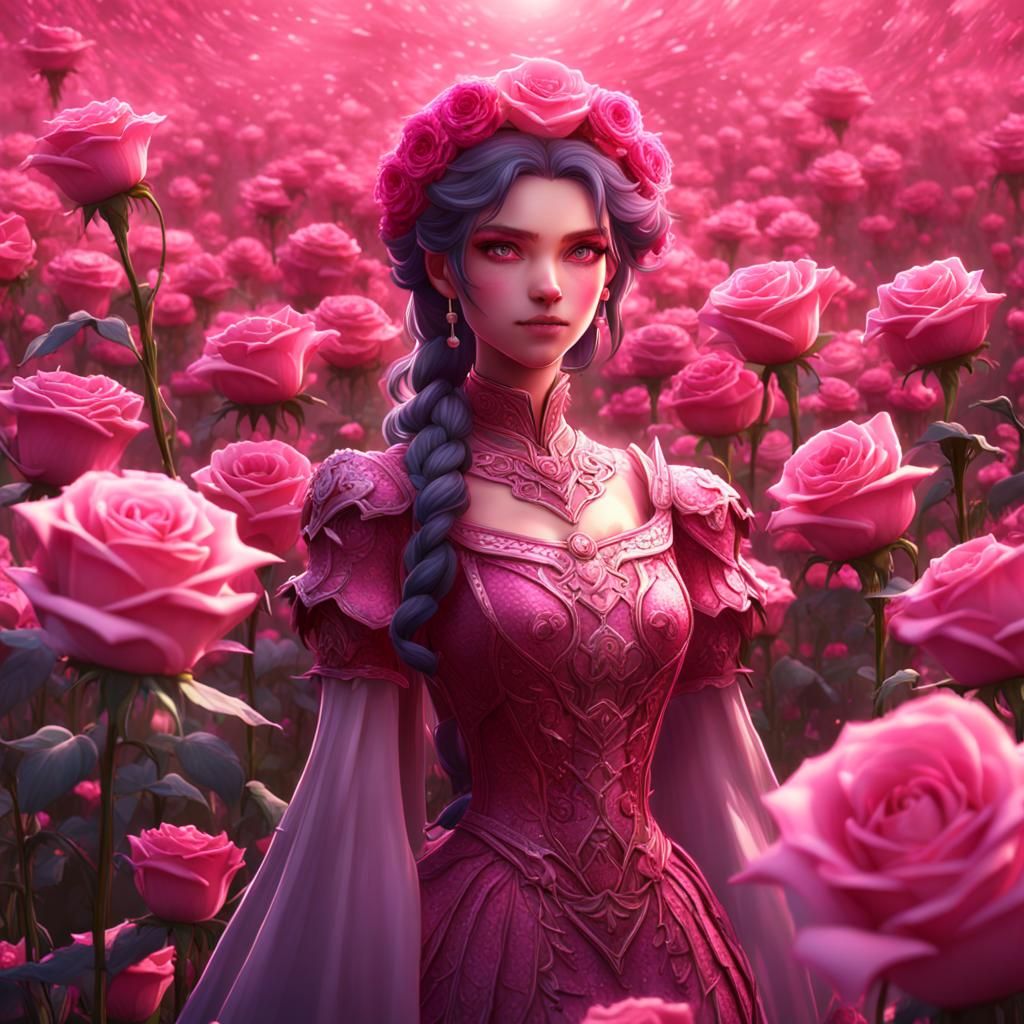Anime Rose Queen in a Rose Field