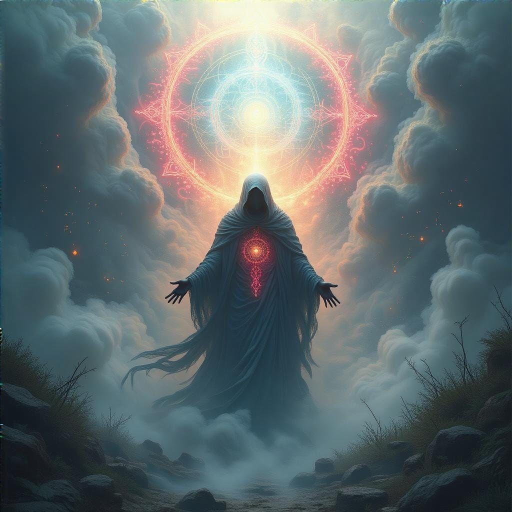 Mystical Beings Ascend Through Swirling Mist in Dreamy, Surr...