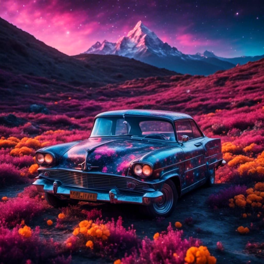 Sparkling Vintage Car with Night Sparkle LORA