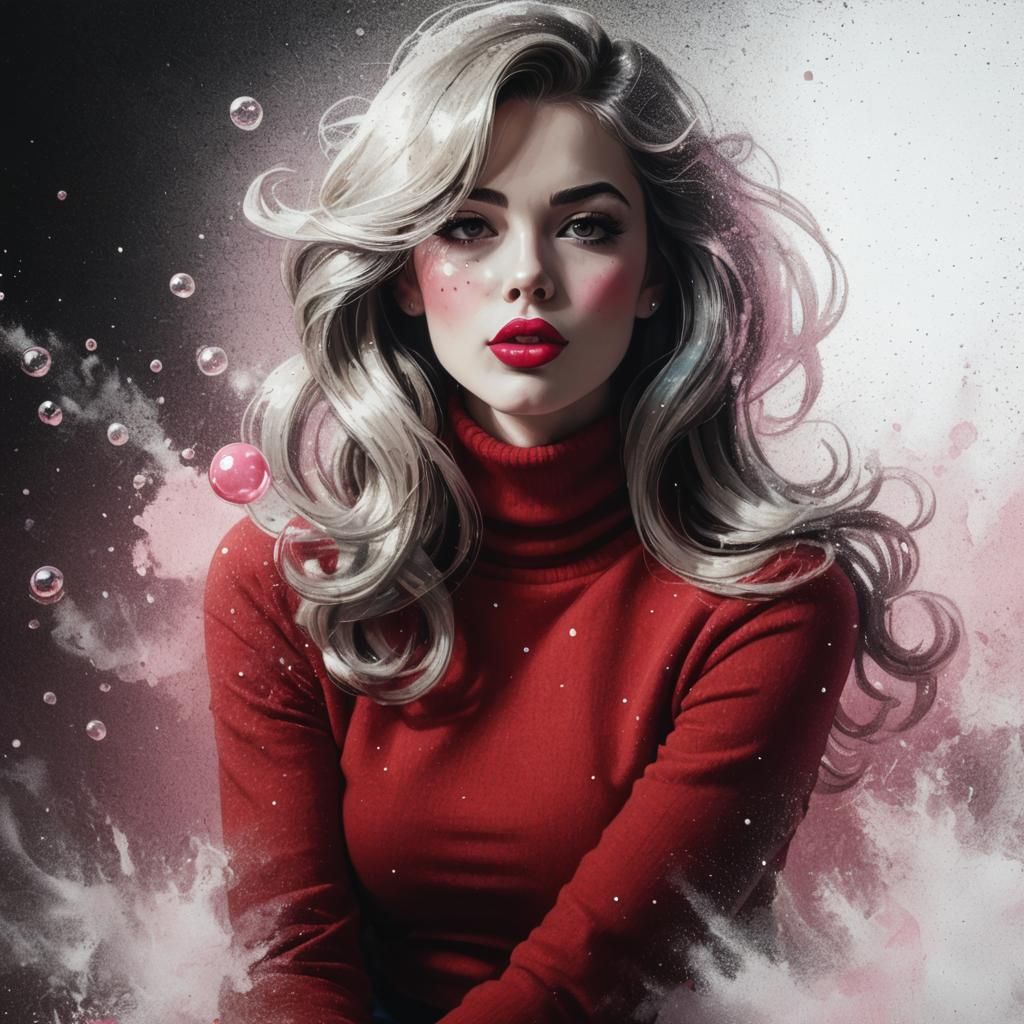 Girl Blowing Bubble Gum in Pop Art Style