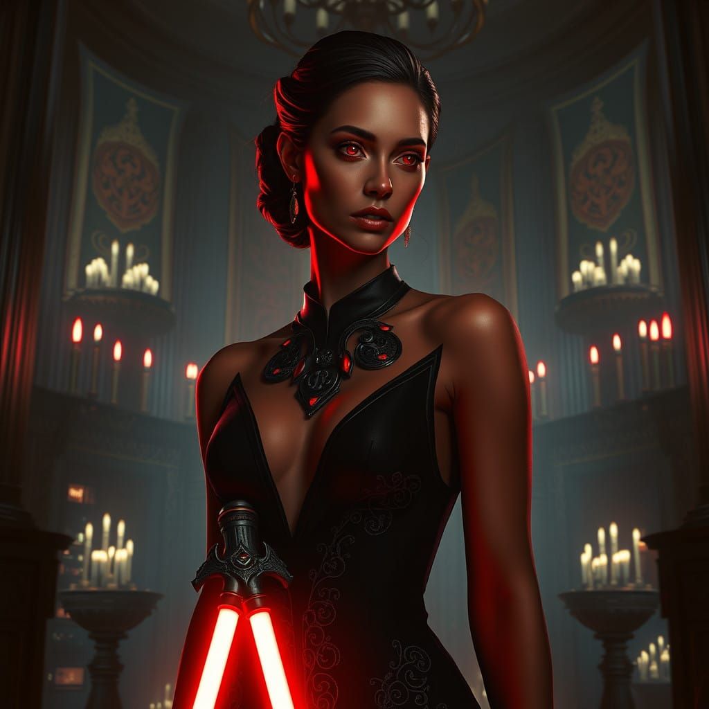 Elegant Sith Pureblood Woman in Opulent Chamber