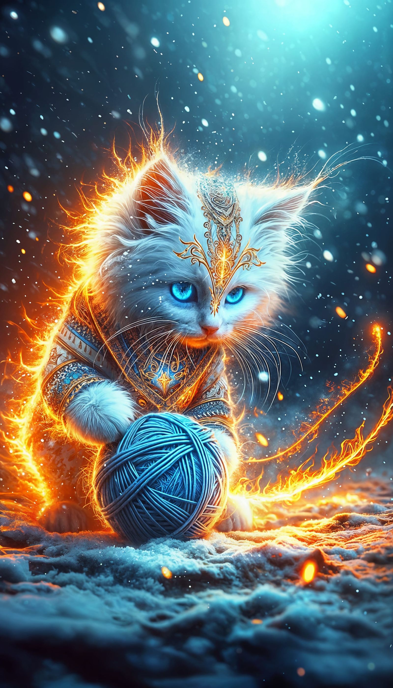 Charming Kitten Plays with Yarn: Cinematic Digital Art