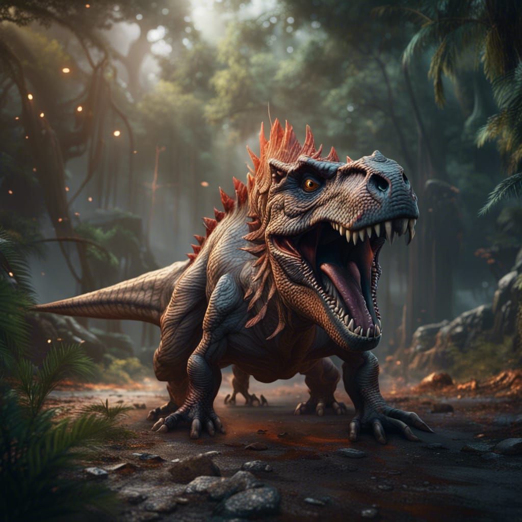 Angry Dinosaur in Detailed Matte Painting
