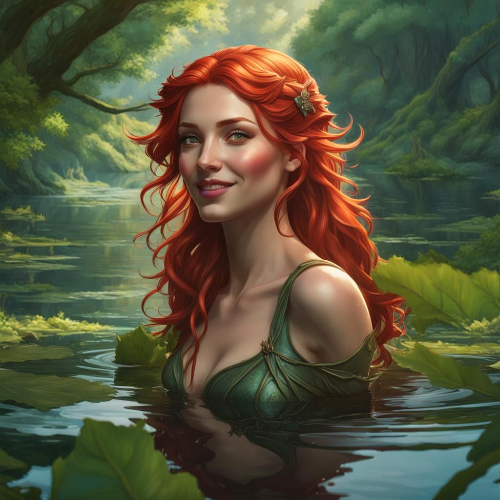 Elven Beauty in Forest Lake: Hyperdetailed Portrait