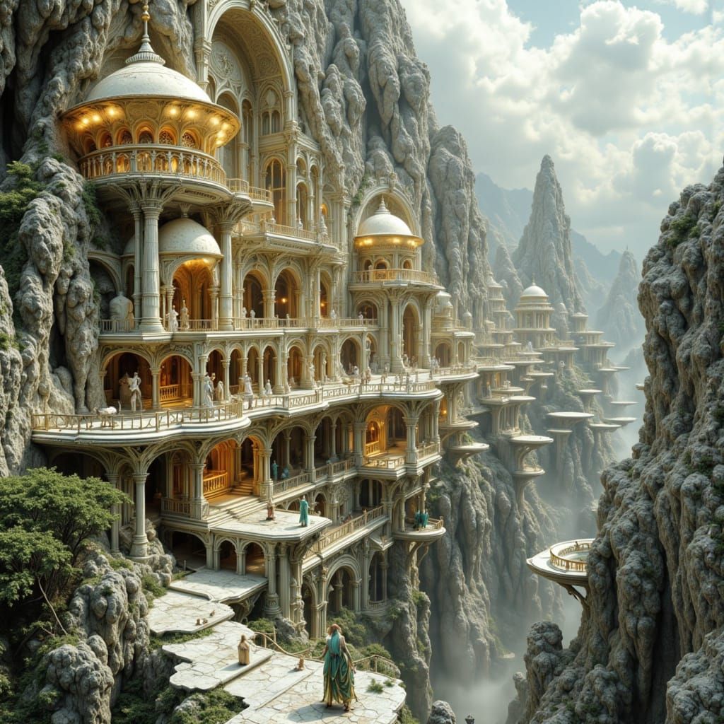 Ruined Temple City Cascading Down Mountain