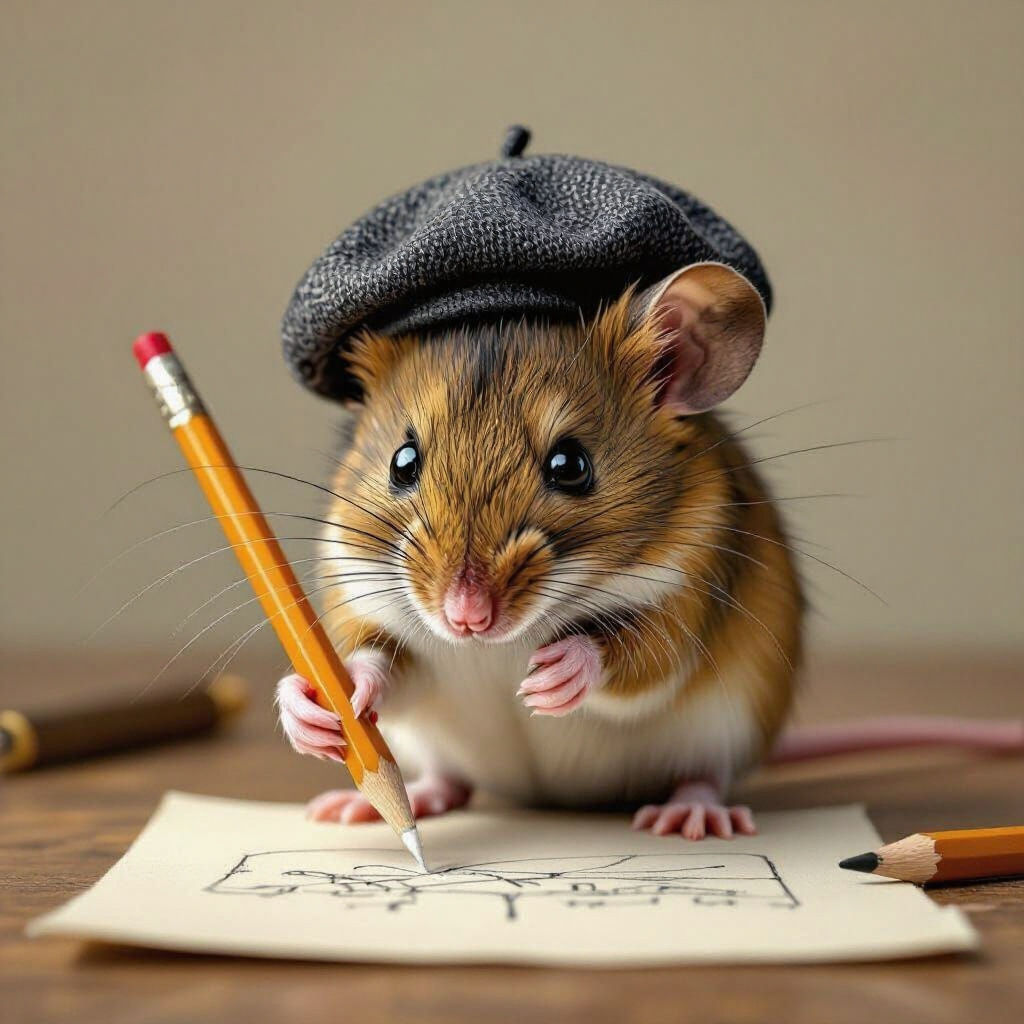 Hyperrealistic Mouse Draws with its Pencil Nose