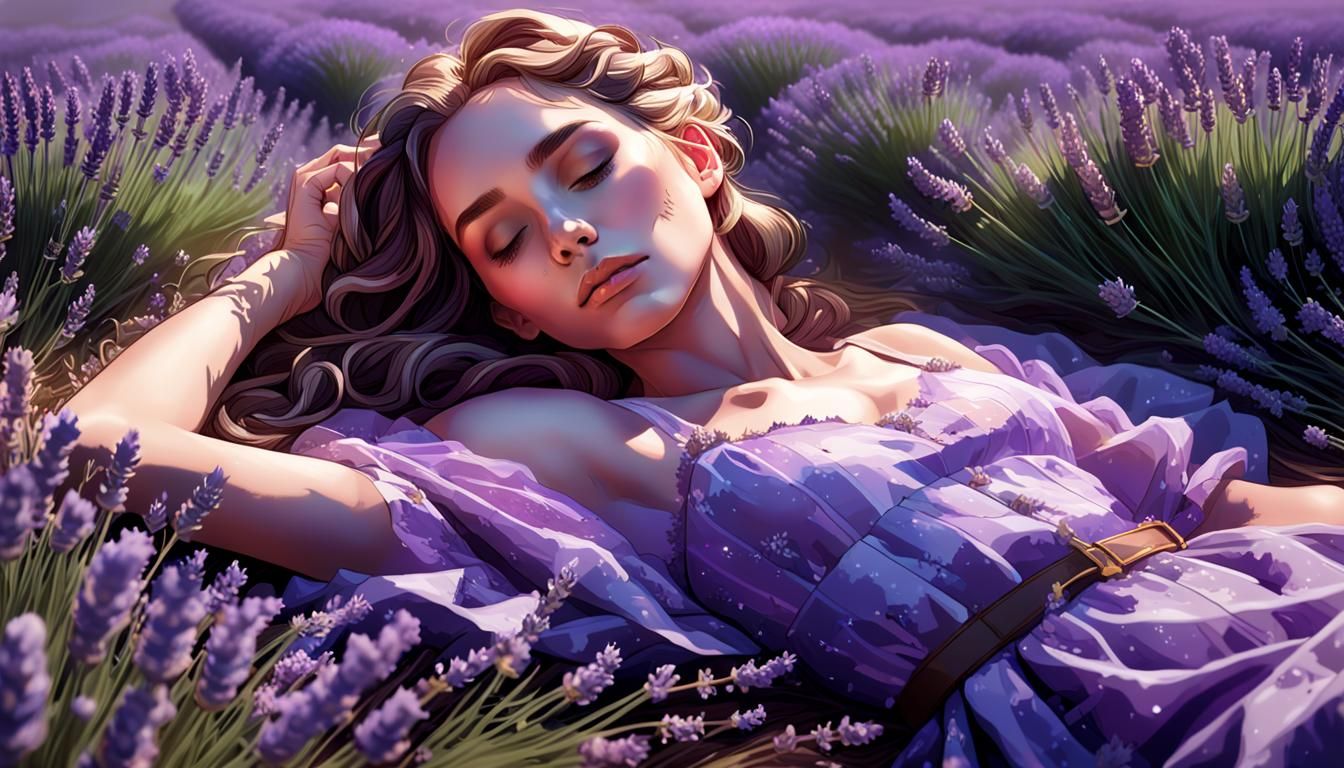 Woman in Lavender Field: Hyperdetailed Concept Art