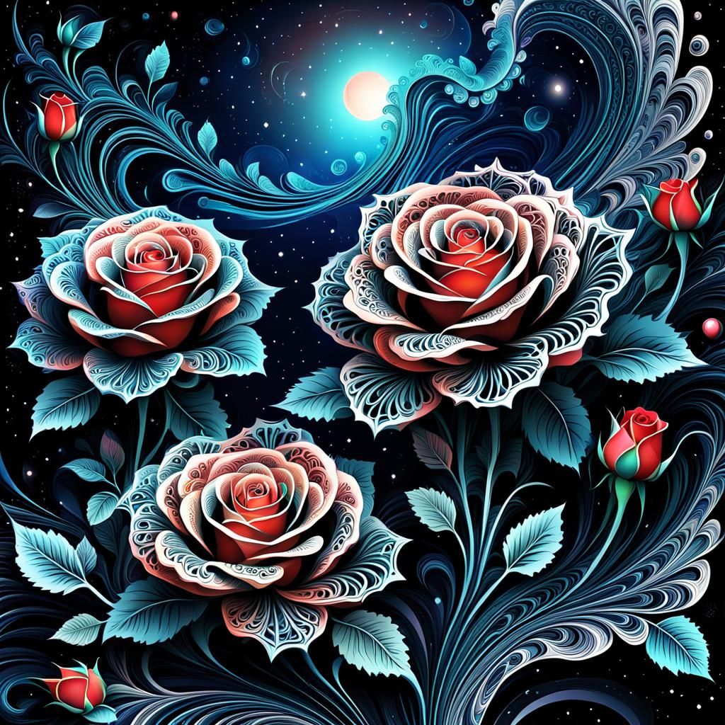 Abstract Space Roses in Fractal Vector Style