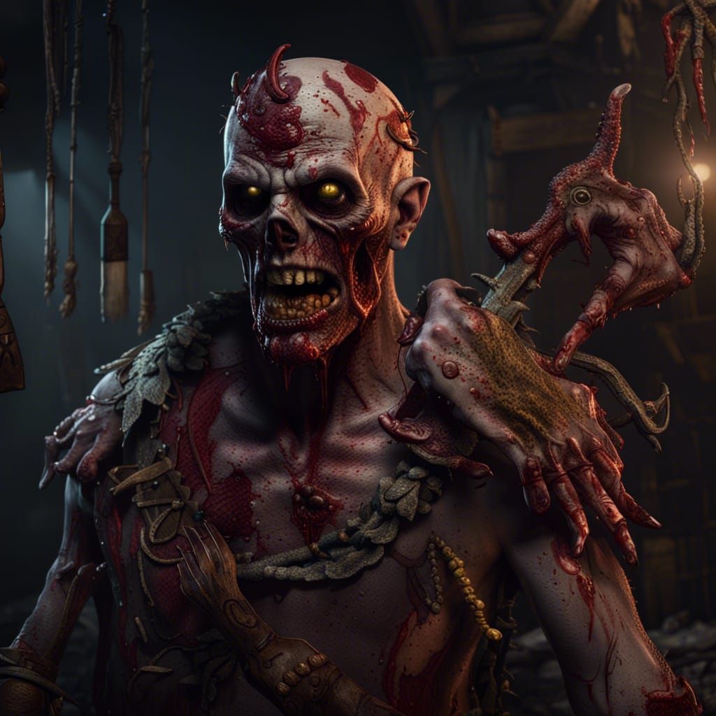 Zombie Butcher in Detailed Matte Painting Style