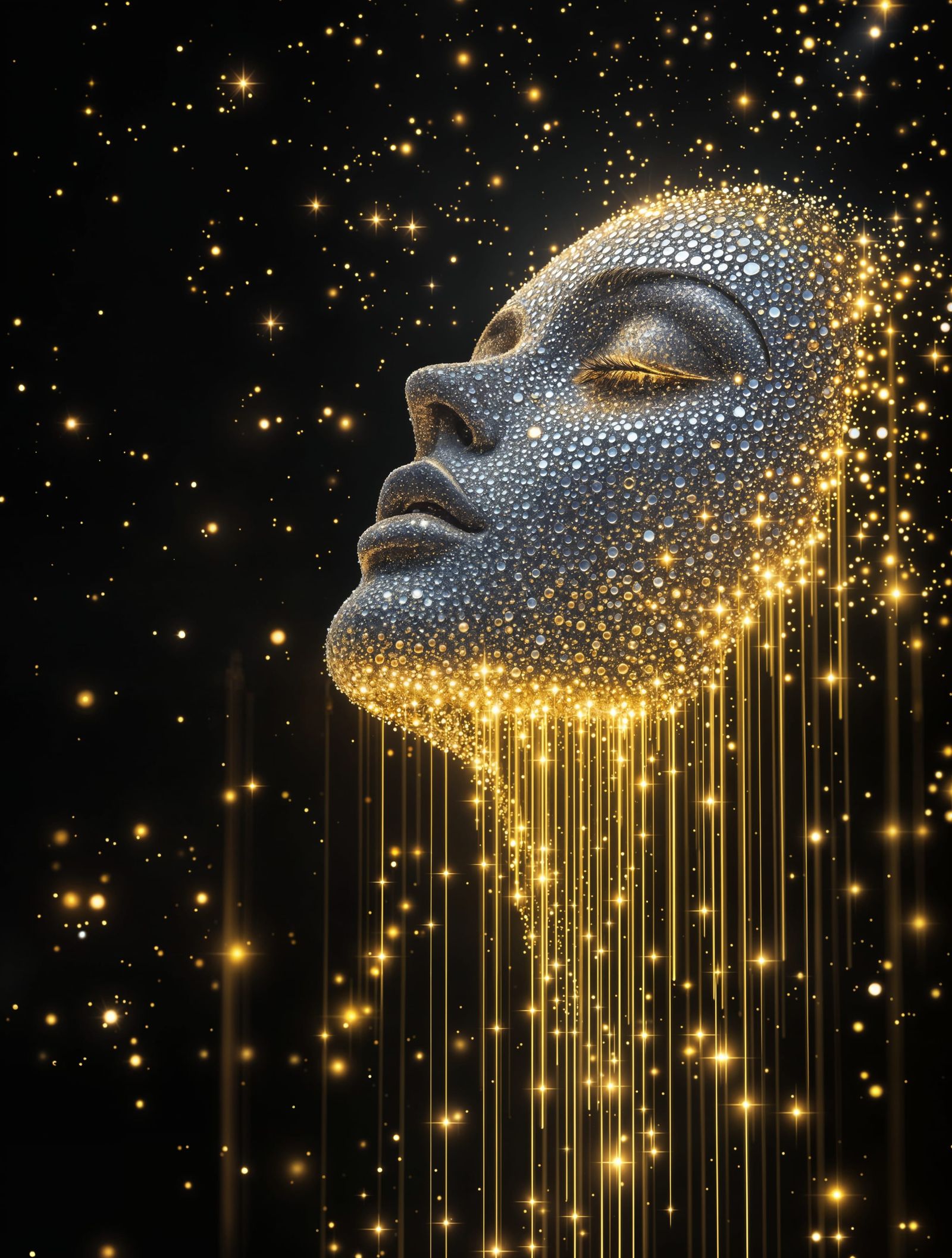 Surreal Cityscape with Diamond-Faceted Face