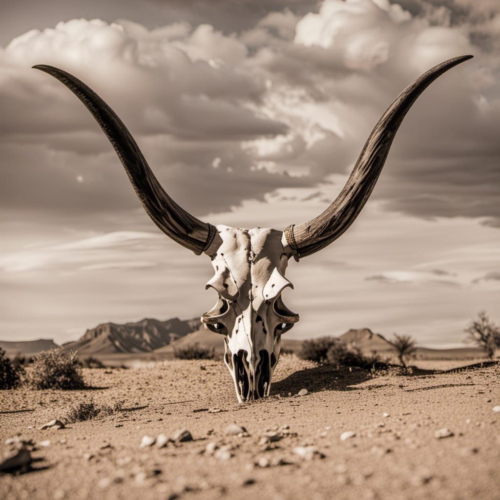Longhorn Skull in Desert Landscape